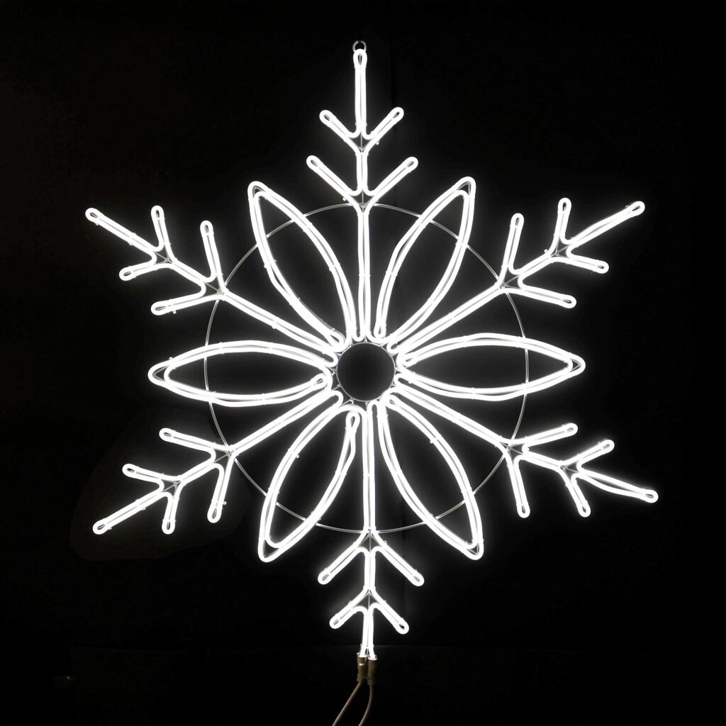 「LED の粒感が無く、均一に発光し両面発光。スノーフレークのネオンライトです。」