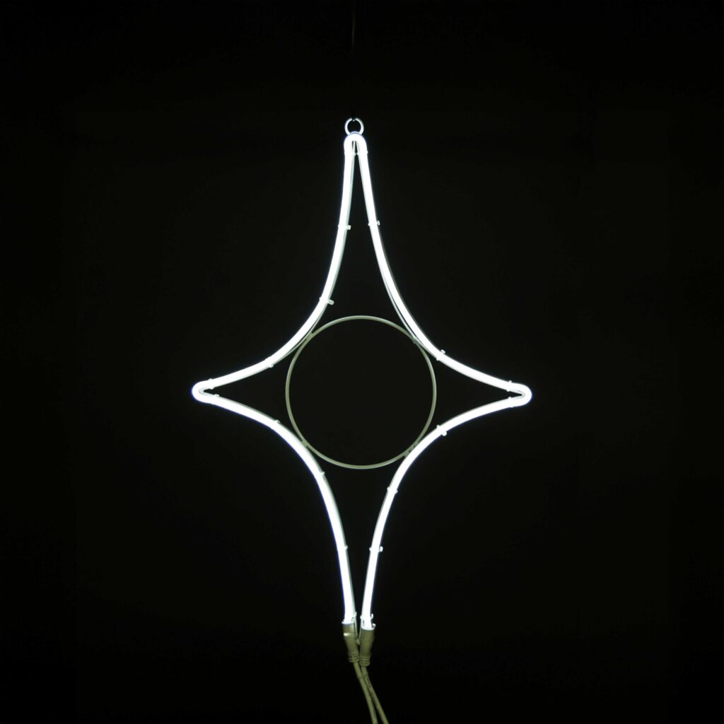 「LED の粒感が無く、均一に発光し両面発光。キラキラとしたイメージ添えることができるネオンシャインライト」