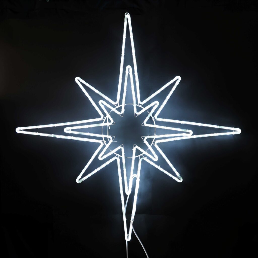 「一部のライトが自動点滅する放射状の星型デザイン2Dモチーフイルミネーションライト」