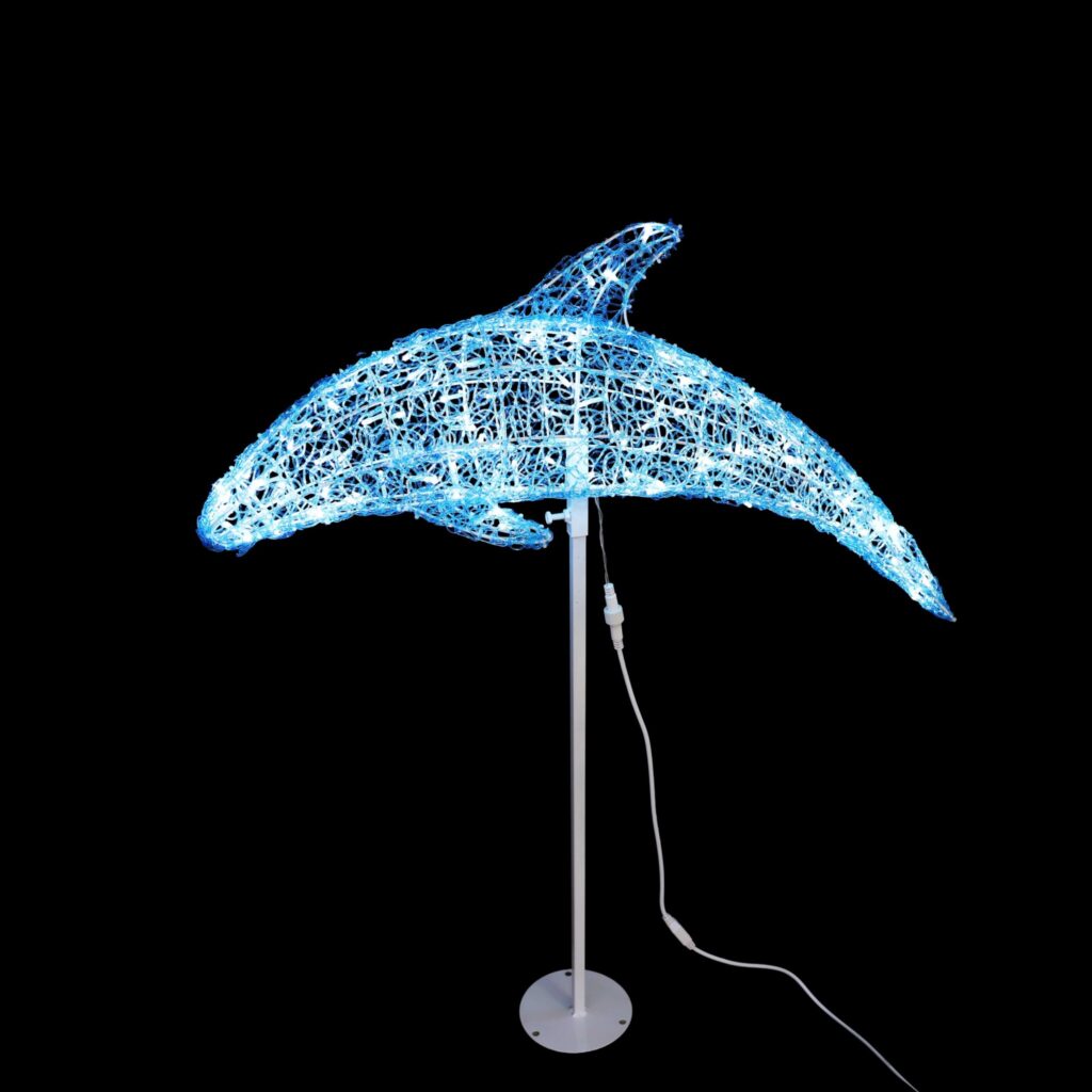「躍動感のあるイルカ3Dイルミネーションライト。透明感のある光が、屋外イベントや水族館の演出に最適。」